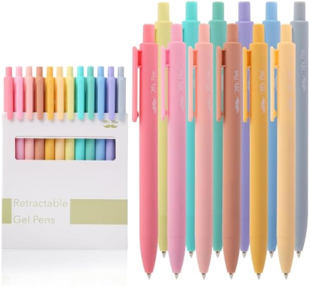 Mr. Pen- Retractable Gel Pens, 12 Pack, Assorted Colors, Fast Dry, Gel Pens Fine Point 0.7mm, Retractable Pens, Cute Pens, Gel Ink Pens, Aesthetic Pens for Journaling, Pastel Pens, Fine Tip Pens