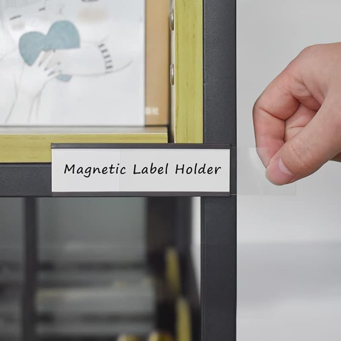 C Channel Magentic Label Holders 1x3 Inches with Paper Inserts and Clear Plastic Protectors,Magnetic Data Card Holders File Cabinet,Pack of 100
