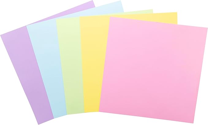 Cardstock 12 x 12 Paper Pack - 65lb Smooth Card Stock for Crafts, Cardmaking, Art Projects - 50 Square Scrapbook Sheets, 5 Assorted Colors - Double Sided with Solid Core, Pastel