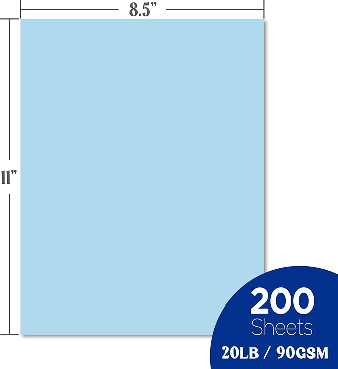 Veritas Color Copy Paper,Multi-Purpose paper,Colored Printer Paper 8.5” x 11”, 20 lb / 75 GSM,Blue,200 Sheets (1 Reams),Made in USA