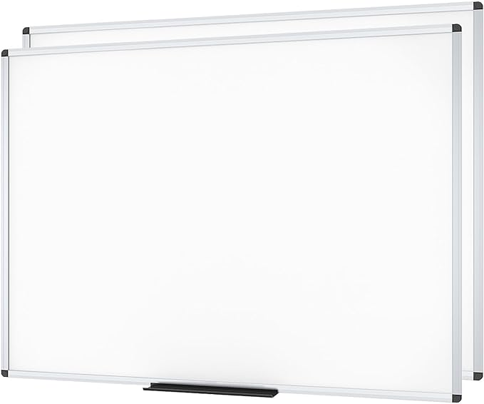 VIZ-PRO Dry Erase Board/Whiteboard, Non-Magnetic, Pack of 2, 8' x 4', Wall Mounted Board for School Office and Home
