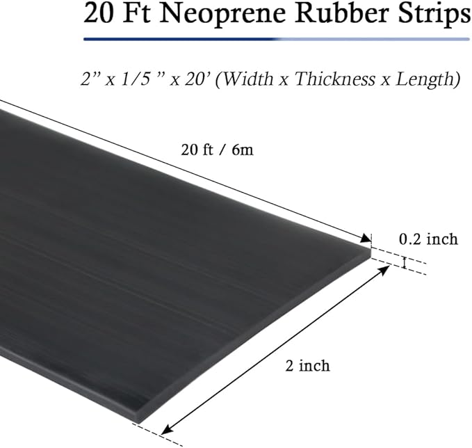 Neoprene Rubber Strips Self Adhesive Solid Rubber Sheets, Rolls & Strips for DIY Gaskets Crafts Pads Seals Warehouse Flooring Rubber Strip with Adhesive Backing (2” Wide x 1/5" Thick x 20' Long, 1)