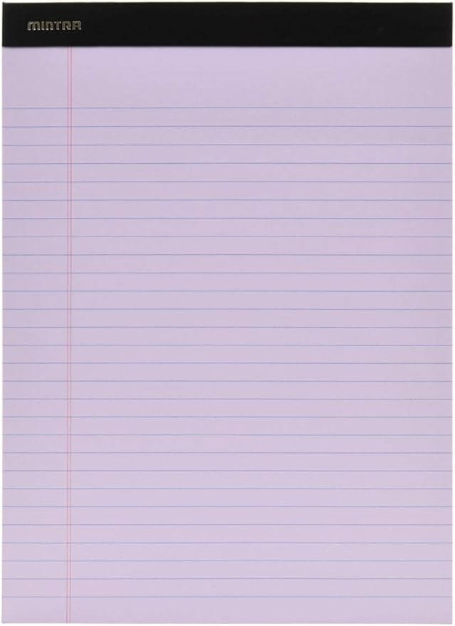 Mintra Office Legal Pads, ((Basic 6pk - (Pastel Version #2), 8.5in x 11in, Wide Ruled)), 50 Sheets per Notepad, Micro perforated Writing Pad, Notebook Paper for School, College, Office, Work