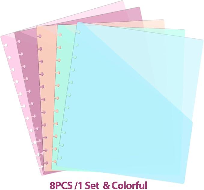 16 PCS Discbound Dividers Letter Size Disc Planner 2 Pocket Fit 8.5" x 11" Paper Notebook with Pockets 11 Disc Folder for Office, Home, School