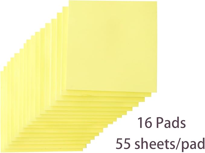 (16 Pack) Sticky Notes 3x3, Canary Yellow, Sticky Pads, Recyclable, Self-Stick Pads, Easy to Post for Home, Office, Notebook