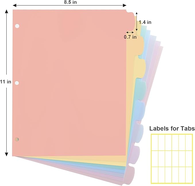 16 Count/2 Sets Write & Erase Binder Dividers with Tabs, Durable Plastic 8 Tab Dividers for 3 Ring Binder Letter Size, Separators for Student School Home Office Document Organizer, Pastel