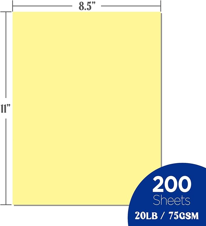 Veritas Colored Copy Paper,Multi-Purpose paper,Colored Printer Paper 8.5” x 11”, 20 lb / 75 GSM, Canary 200 Sheets (1 Reams),Made in USA