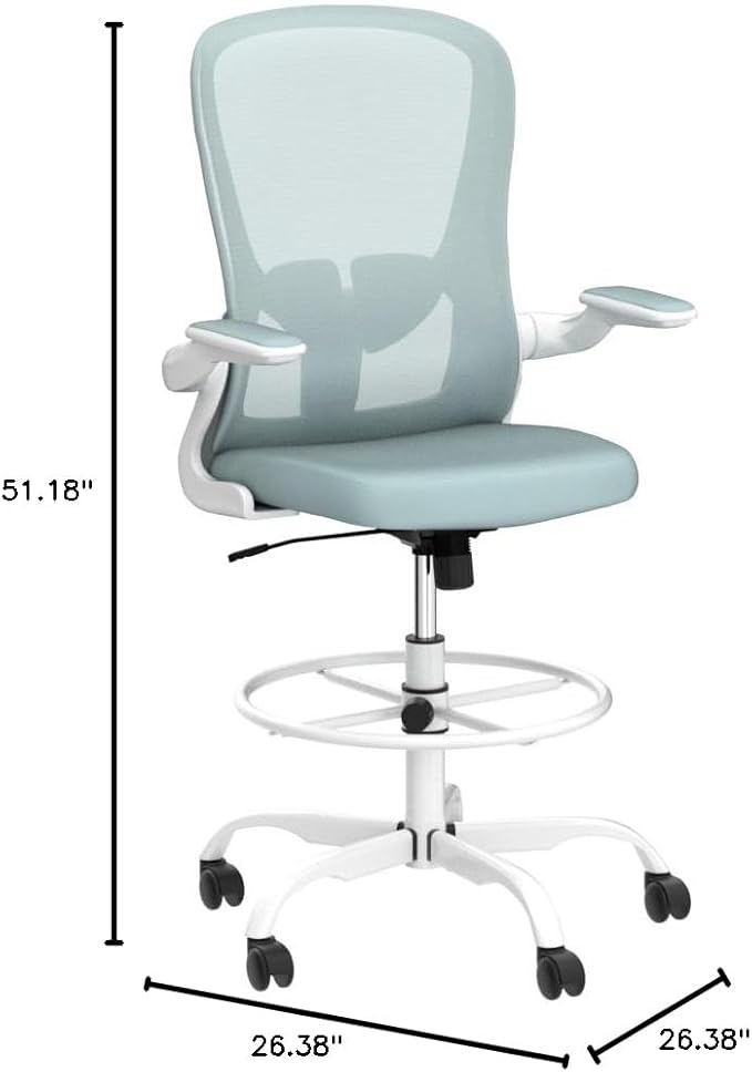 Drafting Chair, Tall Office Chair with Flip-up Armrests Executive Ergonomic Computer Standing Desk Chair, Office Drafting Chair with Lumbar Support and Adjustable Footrest Ring