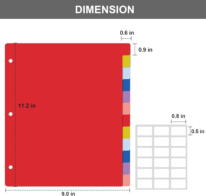 HABGP 12 Tab Dividers for 3 Ring Binder, 24 Pcs Multicolor 3 Ring Binder Dividers with Tabs, Page Folder Dividers, Plastic Tabbed File Dividers with Tabs, Three Ring Binder Index Dividers, 2 Set