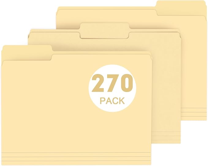 File Folder, PANDRI 270 Pack File Folder, 1/3 Cut Tab, Letter Size, Filing Folder for Office School Business, Manila
