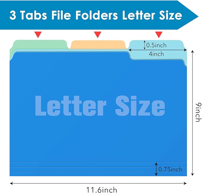 120-Pack Two Tone Color File Folders 8.5 x 11 Inch,1/3 Cut Tab File Folders Letter Size, Assorted Colors, Blue Red Green Yellow Orange Manila File Folders, School Business Office Folders for Document