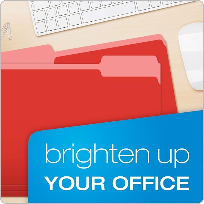Pendaflex Colored File Folders Letter Size - 100 Pack of 12 Assorted Color Folders for Documents - 1/3-cut Tabs - Manila Office Folders