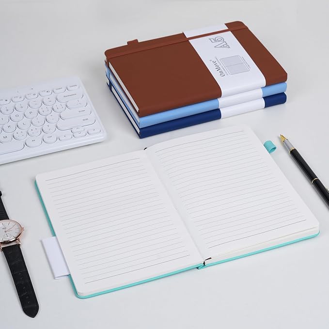 Lined Notebook Journal for Women Men 200 Pages A5 Hardcover Leather with Pen Holder College Ruled Journals for Work Note Taking Travel School Brown