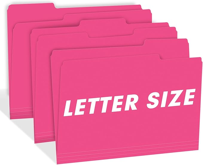 File Folder, RAZCC 150 Pack 1/3 Cut Tab File Folders Letter Size, Magenta, Folders with Tab, Great for Organizing and Easy File Storage