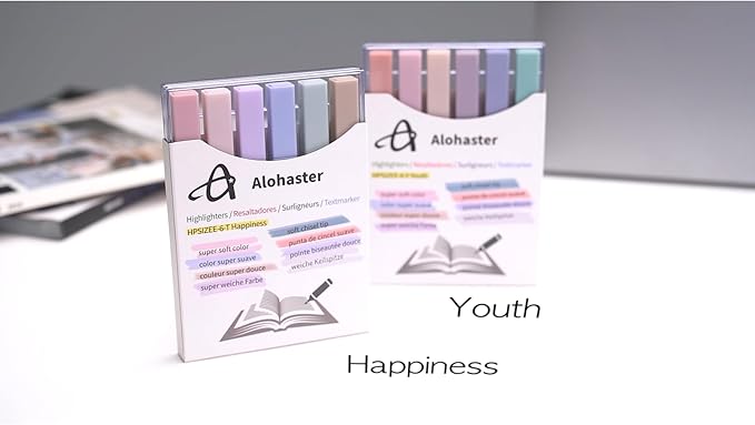 HPSIZEE Aesthetic Cute Highlighters Mild Assorted Colors With Soft Chisel Tip, No Bleed Dry Fast Easy to Hold, for Journal Bible Planner Notes School Office Supplies, 6 Pack - Youth
