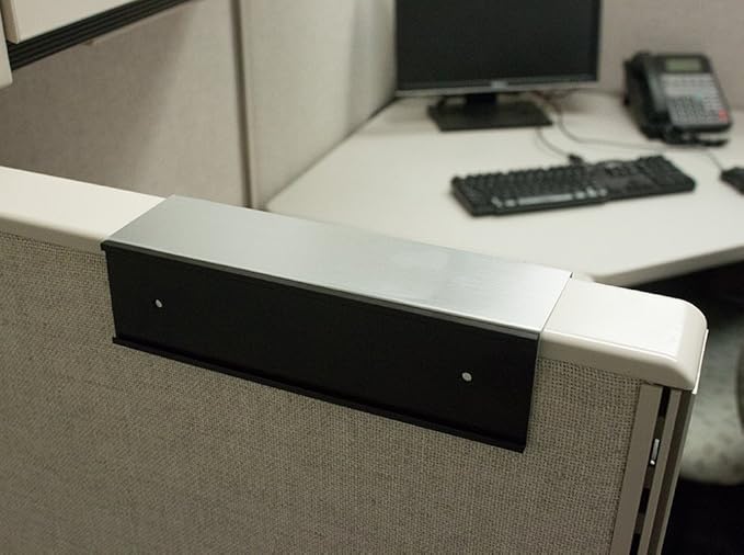 Quality Aluminum, Changeable Cubicle Nameplate Holder, Satin Silver Base, and Matte Black Name Plate Holder, Guaranteed Not to Crack (2" Cubicle Wall Depth)