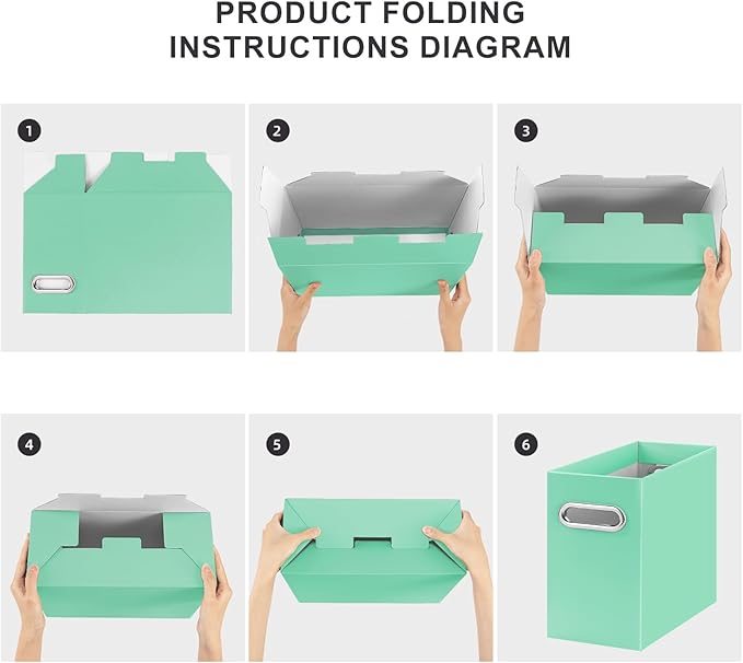 Oterri File Organizer, Small Storage Box, Cardboard File Folder Organizer, Collapsible File Box, Hanging File Organizer for Letter Size, Portable File Box with Handle, Only Box (Mint Green,8 Packs)