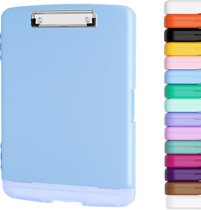 Piasoenc Clipboard with Storage, 8.5 x 11 Organization Box with Pen Holder and A4 Legal Paper Folder, Heavy Duty Plastic, Folio & Side-Opening, Low Profile Clip, for Teachers, Lawers, Dark Blue