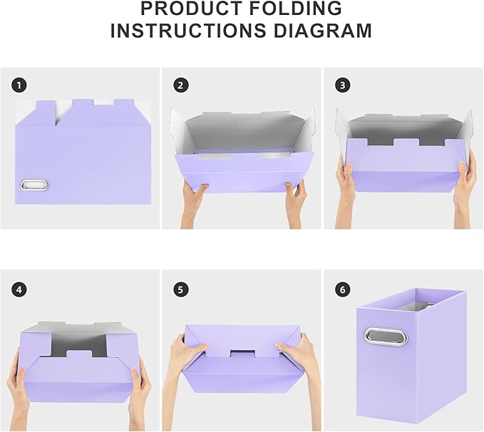 Oterri File Organizer, Small Storage Box, Cardboard File Folder Organizer, Collapsible File Box, Hanging File Organizer for Letter Size, Portable File Box with Handle, Only Box (Purple,6 Packs)
