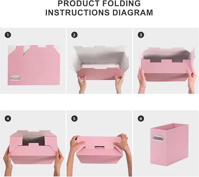 Oterri File Organizer, 4 Packs Small Storage Box, Cardboard File Folder Organizer, Collapsible File Box, Hanging File Organizer for Letter Size, Portable File Box with Handle, Only Box(Pink)