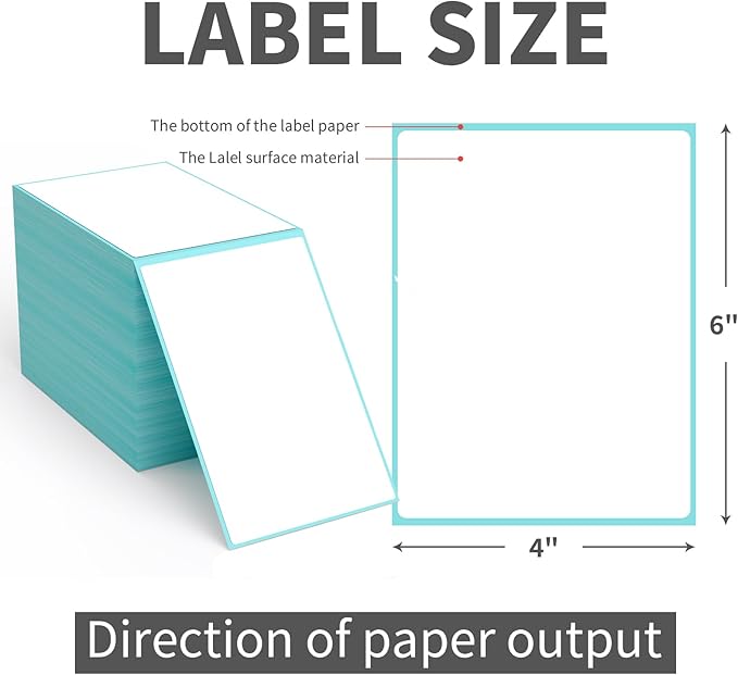 9527 Product Fanfold 4 x 6 Direct Thermal Labels with Blue Background Paper Perforated Shipping Labels for Thermal Printers, 1000 Label per Stack, 4 Stacks 4000 Label
