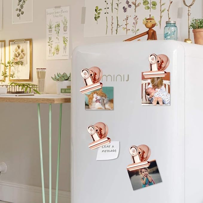 VNDUEEY 20 Pack Magnetic Clips Fridge Magnets with Clips, Refrigerator Magnet Clips, Magnet Clips for Whiteboard on Home& Office (Rose Gold)