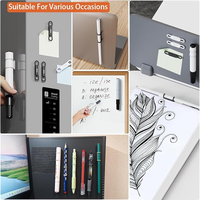 12 Pack Magnetic Pencil Holder Silicone Magnetic Pen Holder for Refrigerator, Magnetic Dry Erase Marker Holder for Whiteboard, Desk, Clipboard, Locker Accessories (4back+4grey+4white)