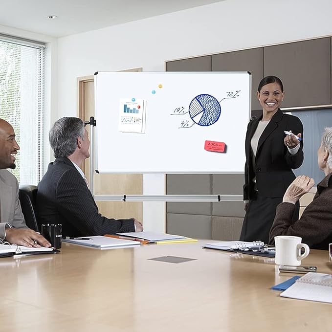 VIZ-PRO Double-Sided Magnetic Mobile Whiteboard,72 x 40 Inches Aluminium Frame and Stand