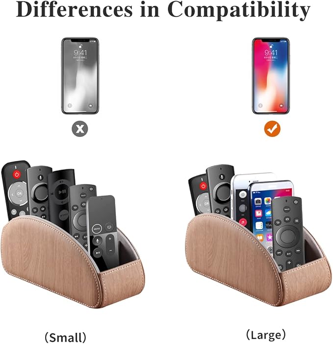 YAPISHI All-in-One Leather TV Remote Control Holder With 5 Compartments Nightstand Desktop DVD Media Player Remote Caddy Storage Box Organizer Tray For Makeup Brush Pen Stationary Table Controllers