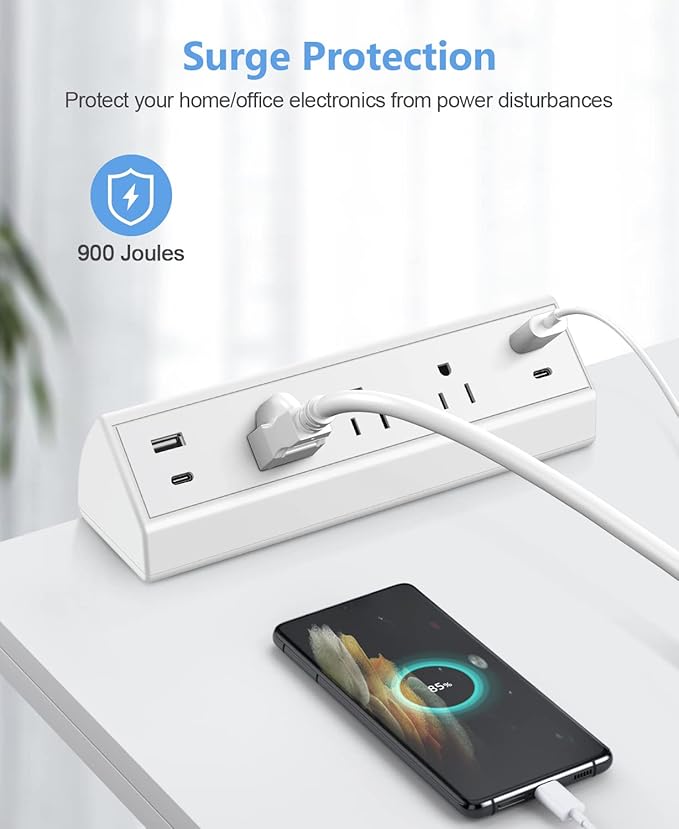 Desk Clamp Power Strip USB C,40W Fast Charging Station,2 PD 20W USB C Charger,Desk Edge Mount Power Strip 4 USB Ports 3 Widely Spaced Outlets Surge Protector,6ft Flat Plug,Fit 1.96" Tabletop Edge