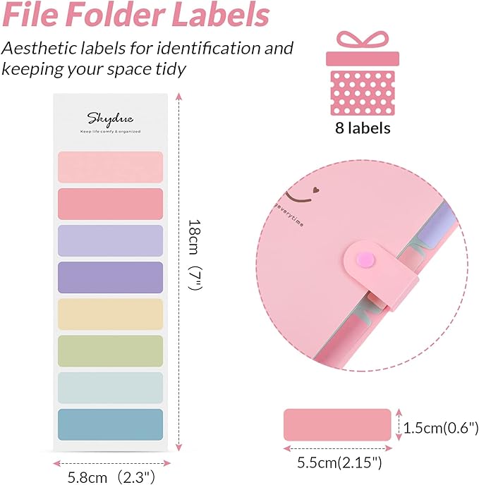 SKYDUE Expanding File Folder 5 Pockets, Skydue Letter A4 Paper Accordion Document Organizer (Pink)
