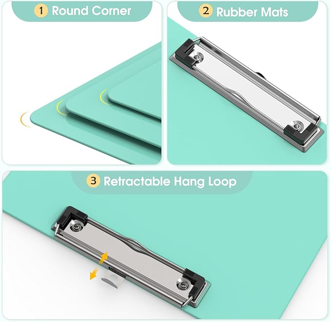 Plastic Clipboards 2 Pack, A4 Teal Clip Board 8.5x11 for Classroom, Students, Kid, Woman, Size 9" x 12.5" with Low Profile Clip, Office & School Supply