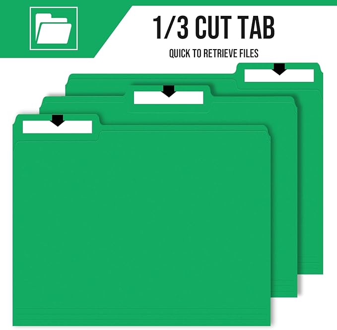 File Folders,IntoJoy 120 Pack Colored File Folder Letter Size, 1/3 Cut Tab Filing Folders for Office School Business File Document Organization,Green