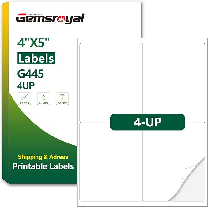 4"×5" Printable Shipping Labels White Matte,4-UP,40 Sheets,Mailing Labels for Packages,Laser & Inkjet Printer Label Paper,4×5 Large Labels,5×4 Large Labels Stickers,Wine Labels for Bottles