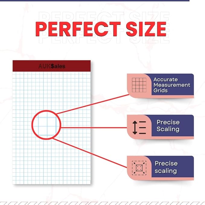 Grid Paper Pad 5x8 Inches – Graph Paper Pad 4x4, Grid Notepad, 3 Pack, 5x8 Graph Paper 1/4 Grid, Graphing Paper, Engineering Pad – 100 Sheets 200 Pages Perforated Pad for School, Home, & Office