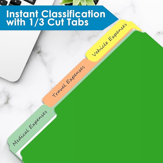 120-Pack Two Tone Color File Folders 8.5 x 11 Inch,1/3 Cut Tab File Folders Letter Size, Assorted Colors, Blue Red Green Yellow Orange Manila File Folders, School Business Office Folders for Document