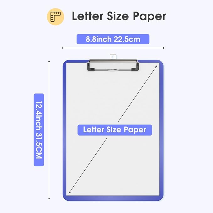 Plastic Clipboards 2 Pack, A4 Blues Clip Board 8.5x11 for Classroom, Students, Kid, Woman, Size 9" x 12.5" with Low Profile Clip, Office & School Supply