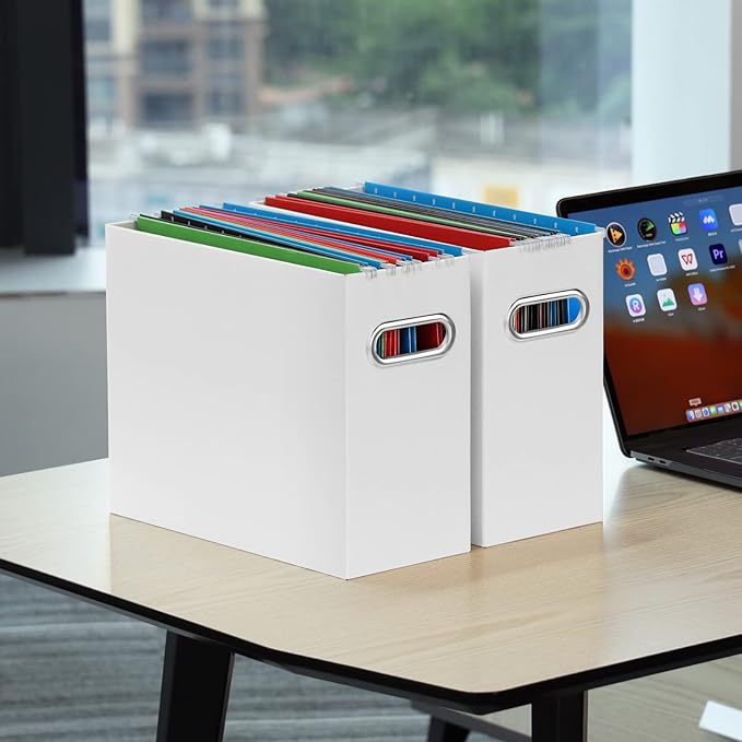 Oterri File Organizer, Small Storage Box, Cardboard File Folder Organizer, Collapsible File Box, Hanging File Organizer for Letter Size, Portable File Box with Handle, Only Box(White,6 Packs)