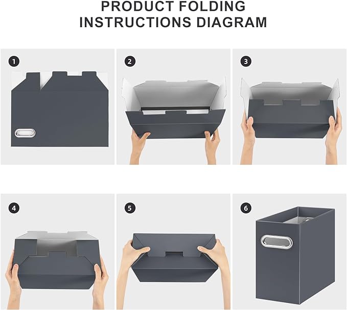 Oterri File Organizer, Small Storage Box, Cardboard File Folder Organizer, Collapsible File Box, Hanging File Organizer for Letter Size, Portable File Box with Handle, Only Box (Dark Grey,2 Packs)
