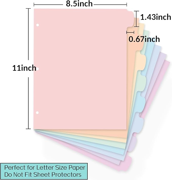 Sooez 8-Tab Durable Plastic Write & Erase Big Tab Dividers for 3 Ring Binder, Aesthetic Cute Pastel Binder Dividers for Student, Teacher, Office, Home Organizers, 2 Sets, Pastel