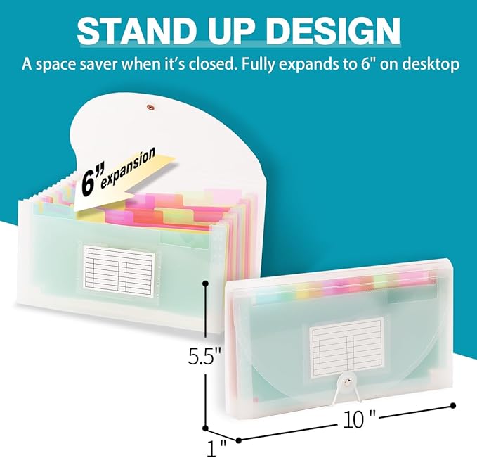 H4D Check Size 13 Pocket Expanding File Folder, Accordion File Organizer Wallet Case for Coupon Receipt Storage, 10 x 5.5 inches, Rainbow Color