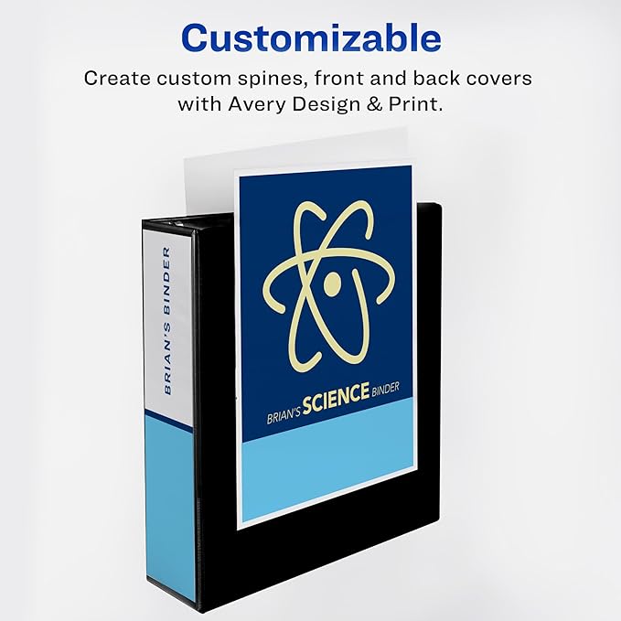 Avery Heavy-Duty View 3 Ring Binder with 3 Inch Rings, 8 Tab Customizable Table of Contents Binder Dividers, Office Supplies Set (01677)