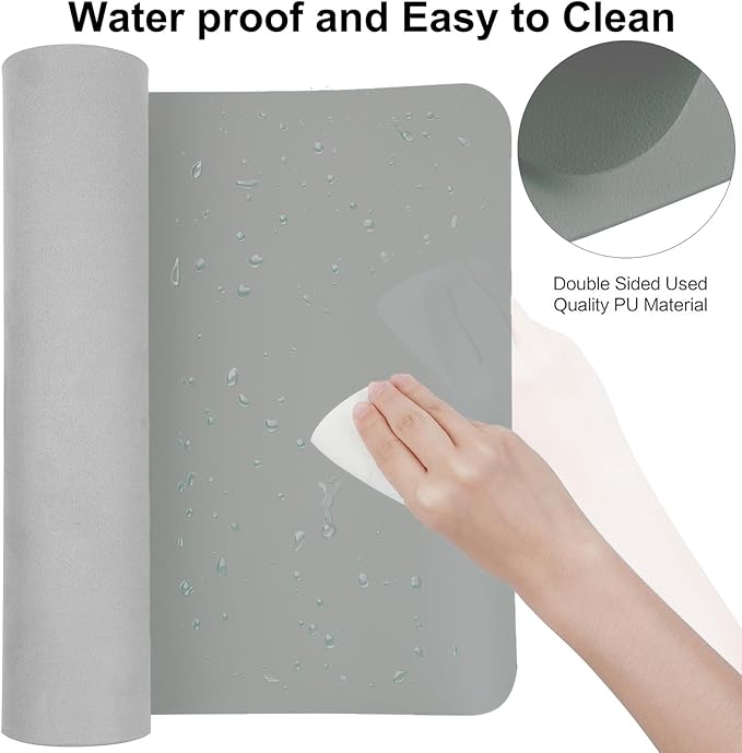 Boutilon Leather Desk Pad 24"x 14" Non-Slip Mouse Pad,Office Desk Mat,Waterprooft PU Leather Desk Blotter,Desk Pad Protector,Desk Writing Pad for Home Office Decor (S-Grey)