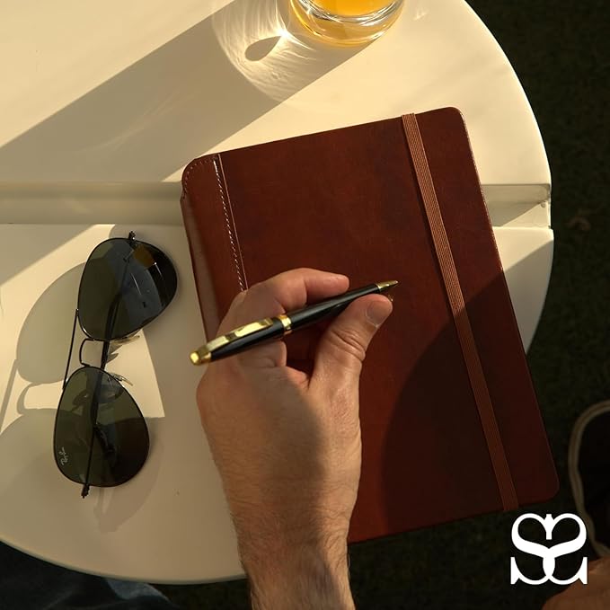 SETTINI® Lined Journal - Classic Journal for Writing Gift Set - Hardcover Vegan Leather, Includes Luxury Pen in a Unique Pen Holder, 192 Pages, 6 x 8.5 inches, Birthday Gifts for Men