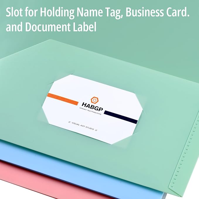 48 Pack Colored File Folders with Pockets and Business Card Holder, Pastel Decorative Pocket Folders for Documents, Cute Plastic Folders for Filing Cabinet, School, Office, Resume Portfolio