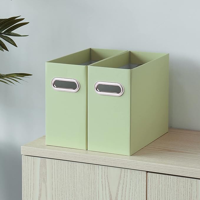 Oterri File Organizer, 4 Packs Small Storage Box, Cardboard File Folder Organizer, Collapsible File Box, Hanging File Organizer for Letter Size, Portable File Box with Handle, Only Box(Green)