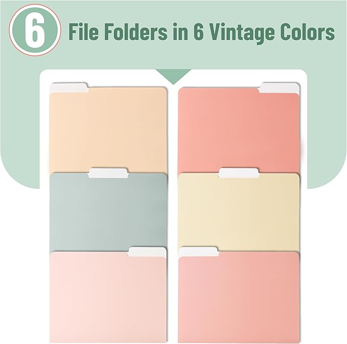 Mr. Pen- File Folders, 6 Pack, Vintage Colors, 1/3-Cut Tab, File Folders Letter Size, Colored File Folders, Office File Folder, Colored Folders, Office Supplies File Folders, File Folders with Tabs