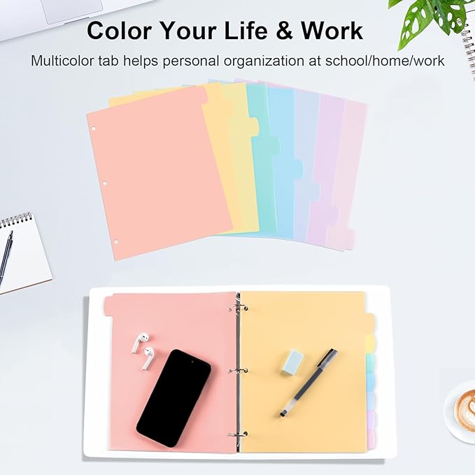 24 Count/3 Sets Write & Erase Binder Dividers with Tabs, Durable Plastic 8 Tab Dividers for 3 Ring Binder Letter Size, Separators for Student School Home Office Document Organizer, Pastel