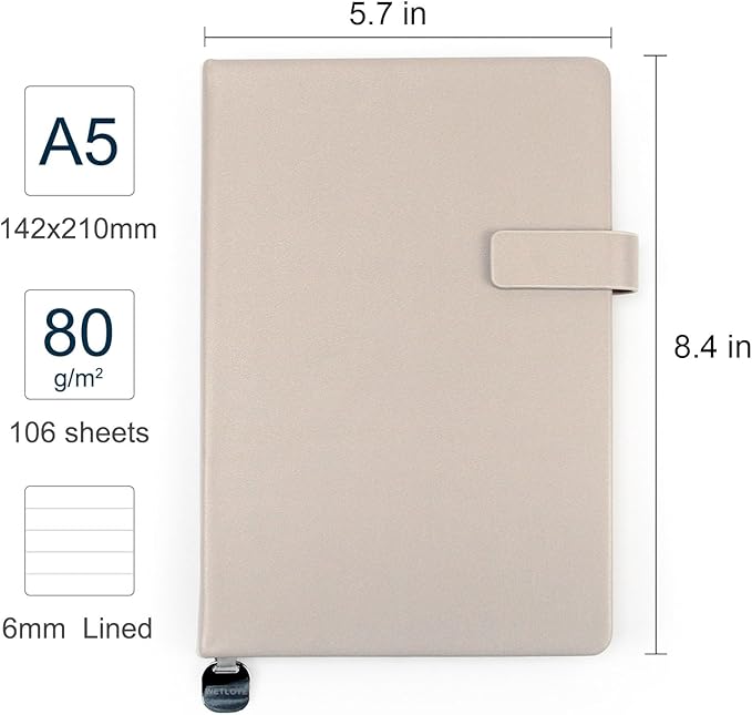 A5 Hard Cover Notebook with Pen Holder, Gold Edges & 180° Lay Flat - Large 5x8.25 Lined, Bookmark, Gift Box - Durable Journal for Office, Study, Travel - Writers, Students(Light Coffee)