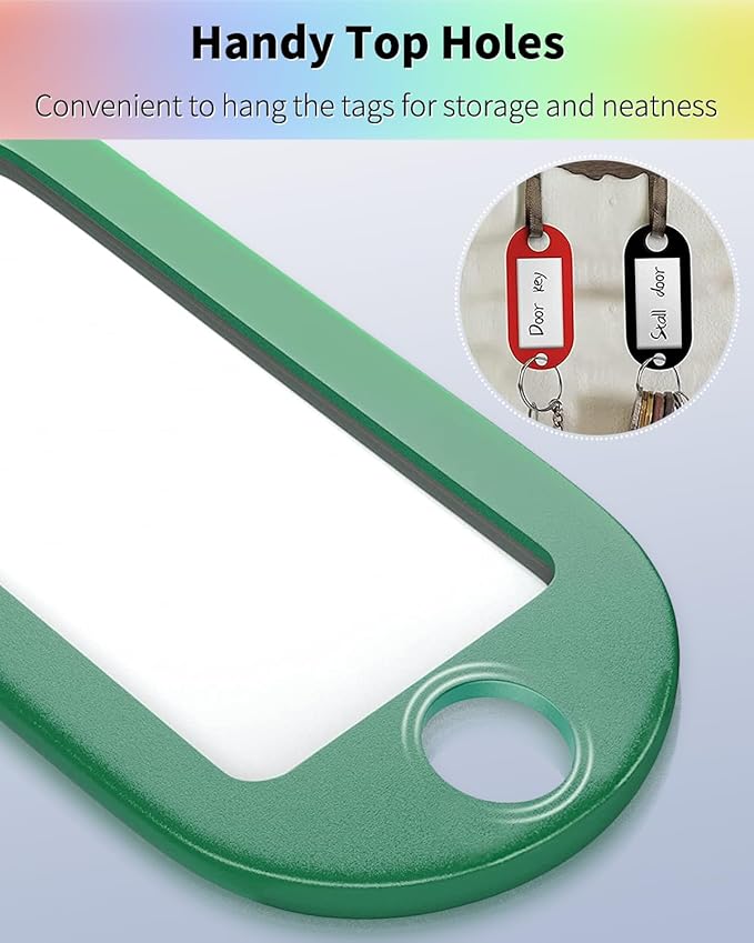 Uniclife 2 Inch Tough Plastic Key Tags in 10 Assorted Colors Item Identifiers Markers with Blank Paper Labels Protective Plastic Films and Split Rings, 10 Pack